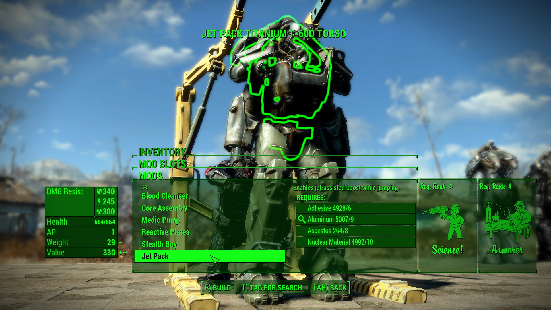Modifiche all'armatura atomica di Jet Pack Fallout 4