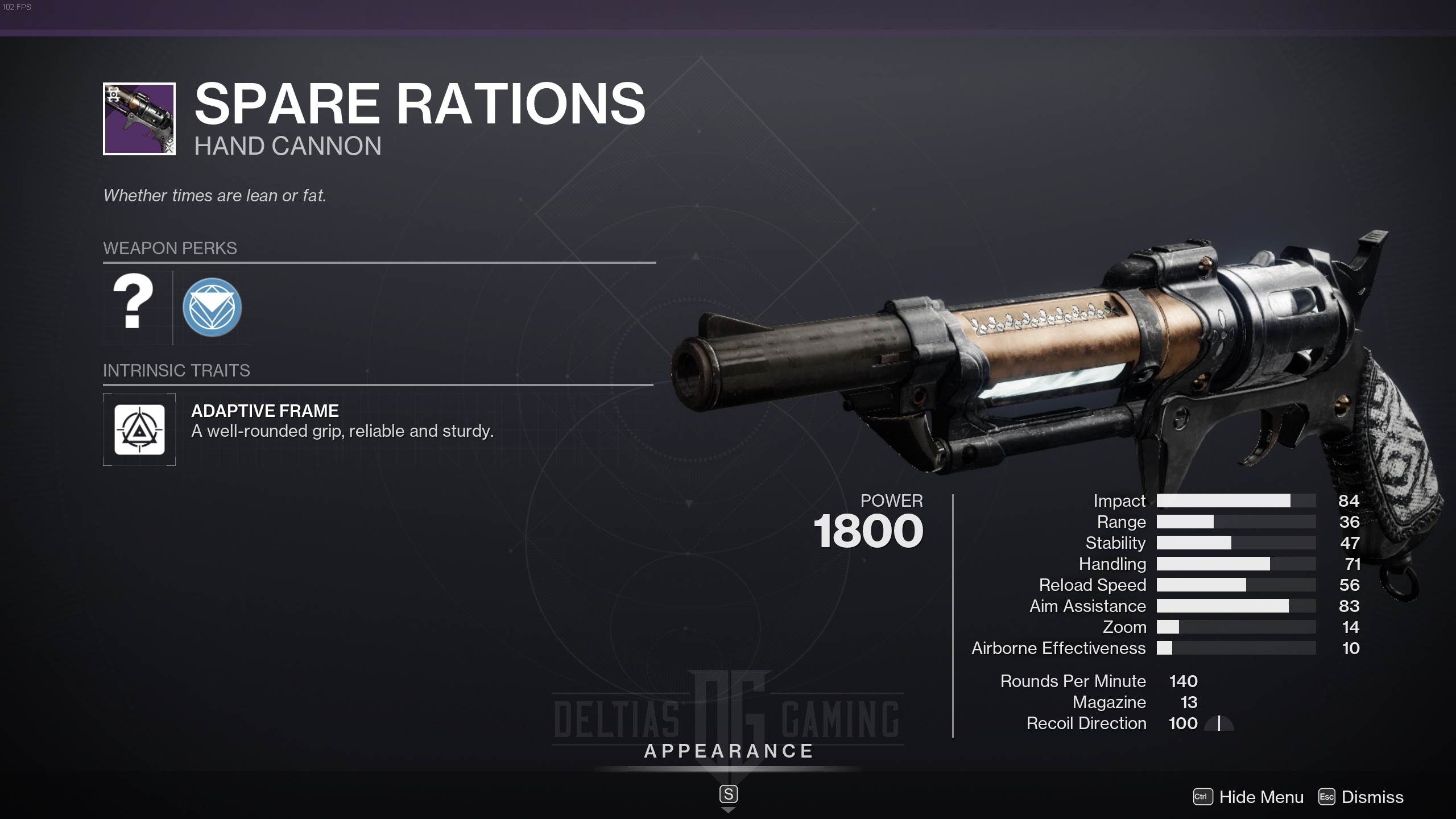 Cannone portatile per razioni di riserva di Destiny 2