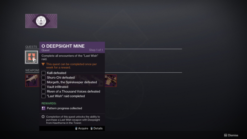 Destiny 2 O Deepsight Mine Quest