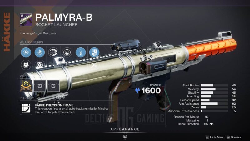 Lanciarazzi Palmyra-B di Destiny 2