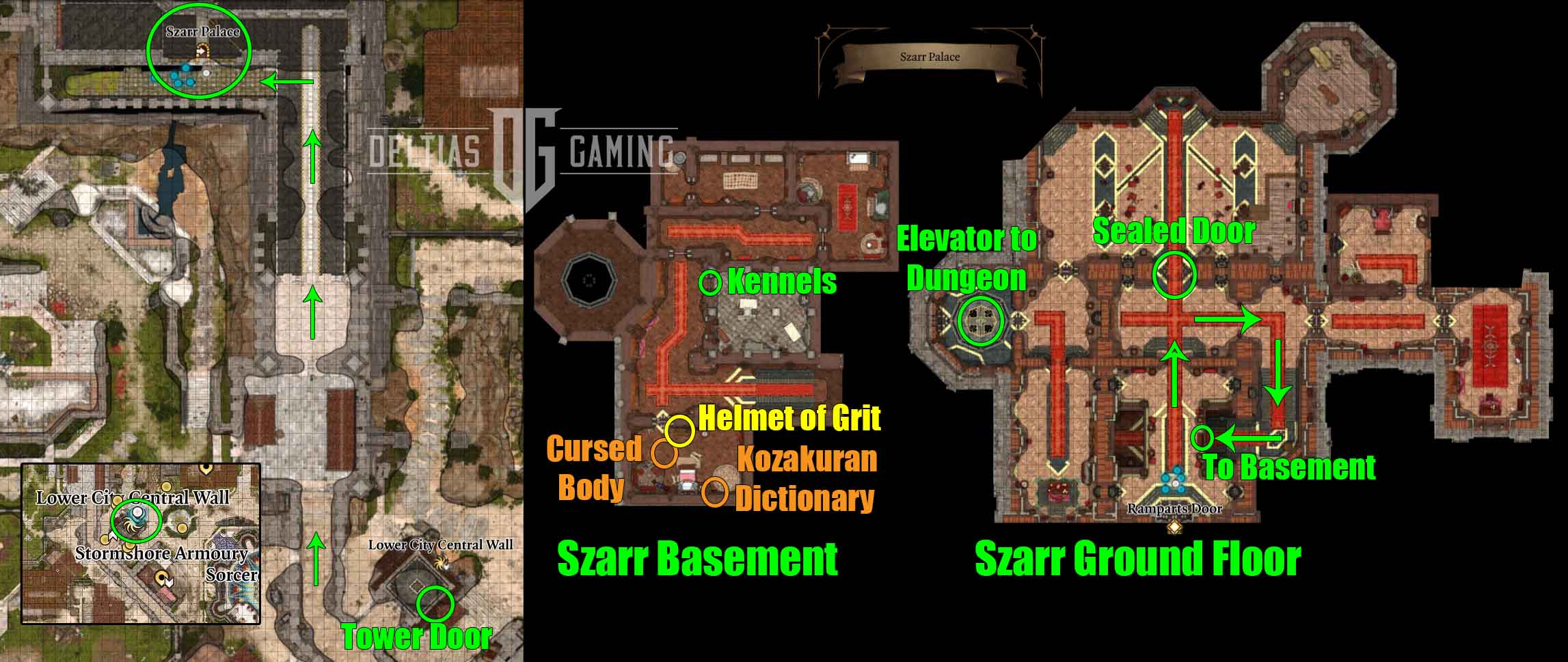 BG3 Mappa della posizione del Palazzo Szarr Dizionario Kozakuran Casco della Grinta