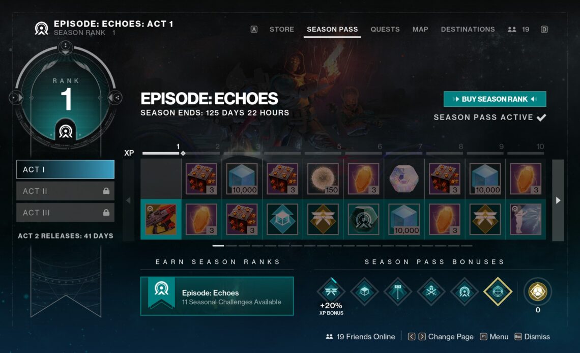 Destiny 2 Episode Echoes Act 1 Season Pass Rewards