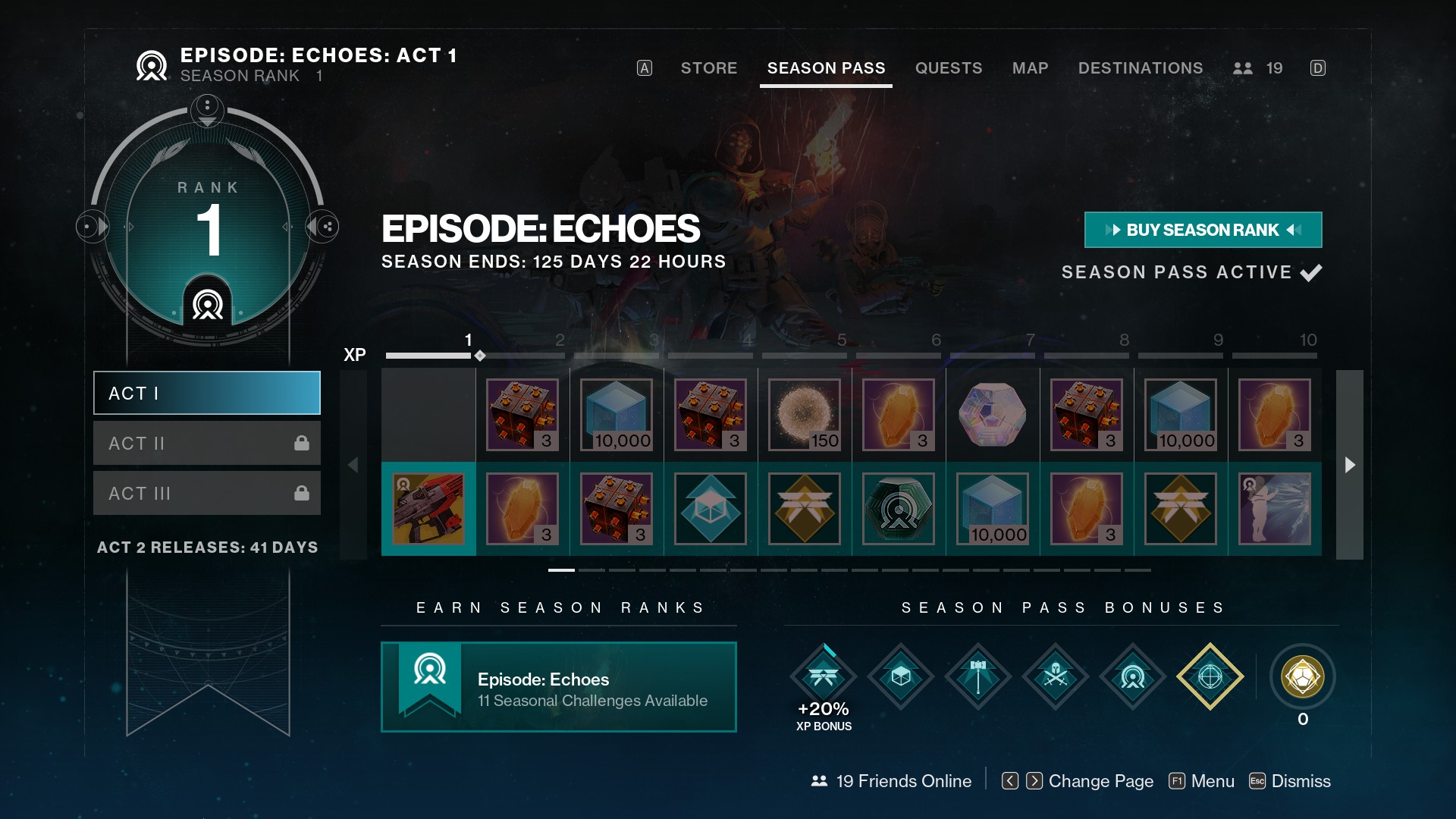 Destiny 2 Episode Echoes Act 1 Season Pass Rewards