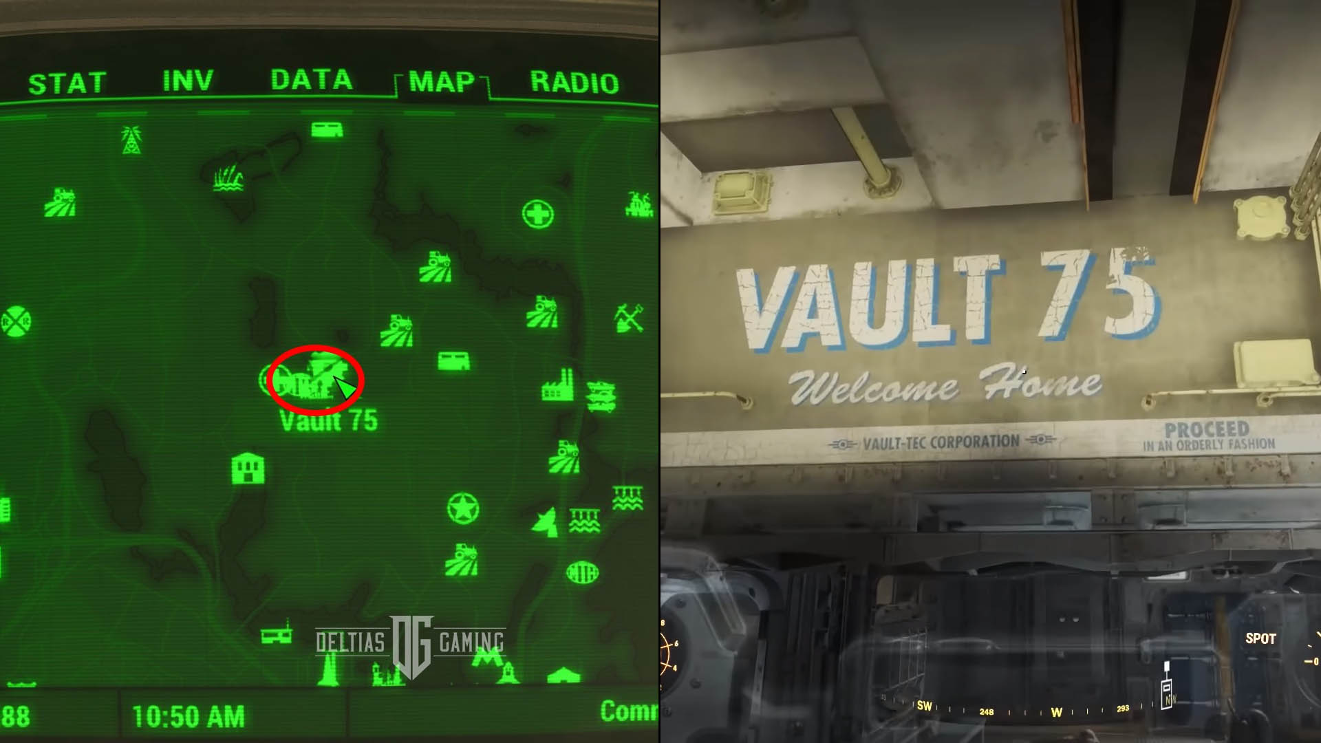 Posizione sulla mappa di Fallout 4 Vault 75 presso la Malden Middle School