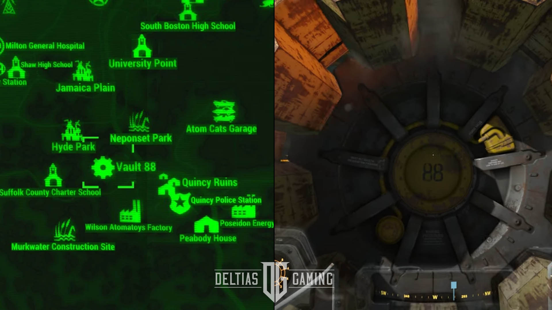 Posizione sulla mappa di Fallout 4 Vault 88 sotto Quincy Quarries