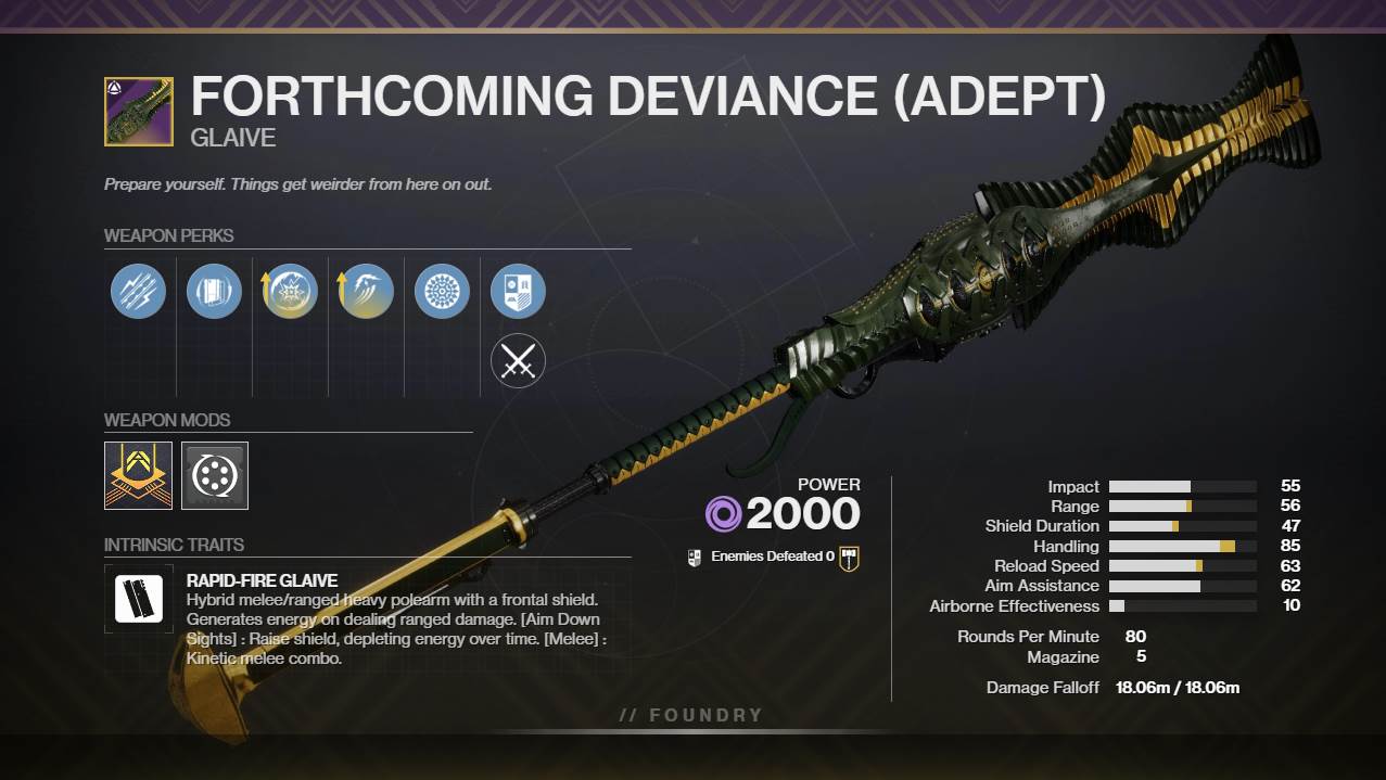 Destiny 2 Prossimamente Deviance PvE God Roll