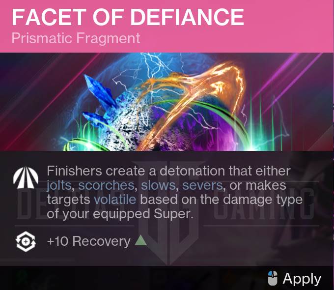 Frammento prismatico di Destiny 2 Facet of Defiance