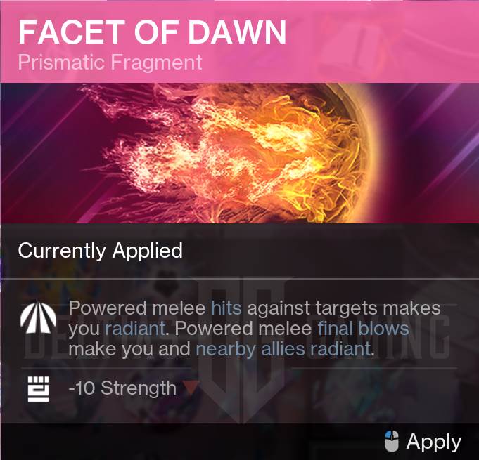 Frammento prismatico di Destiny 2 Facet of Dawn