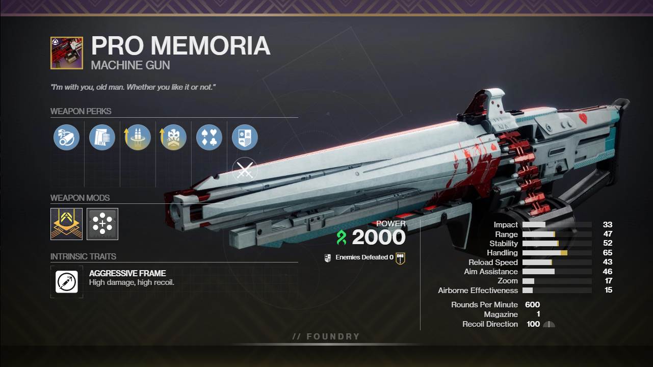 Destiny 2 Pro Memoria PvE God Roll