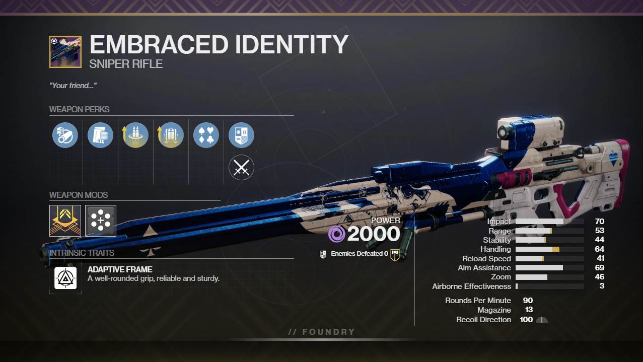 Destiny 2 Embraced Identity PvE God Roll