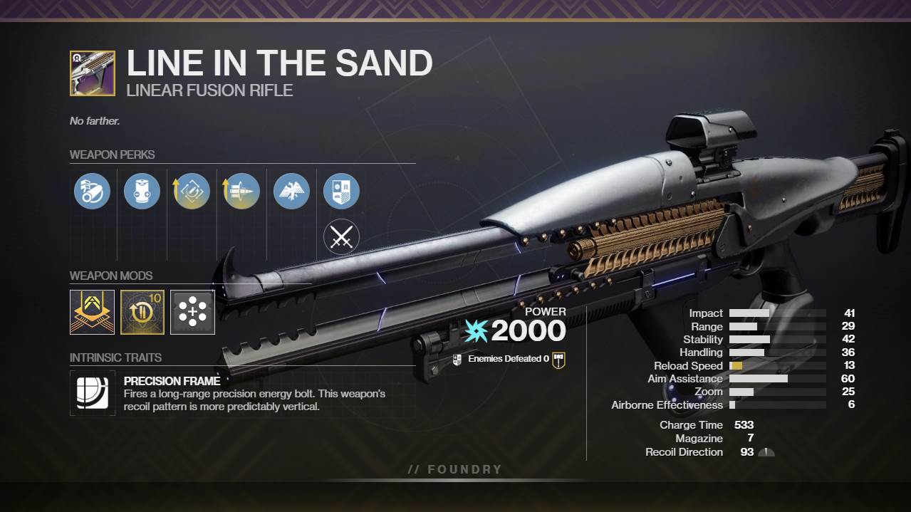 Destiny 2 Line in the Sand PvE God Roll