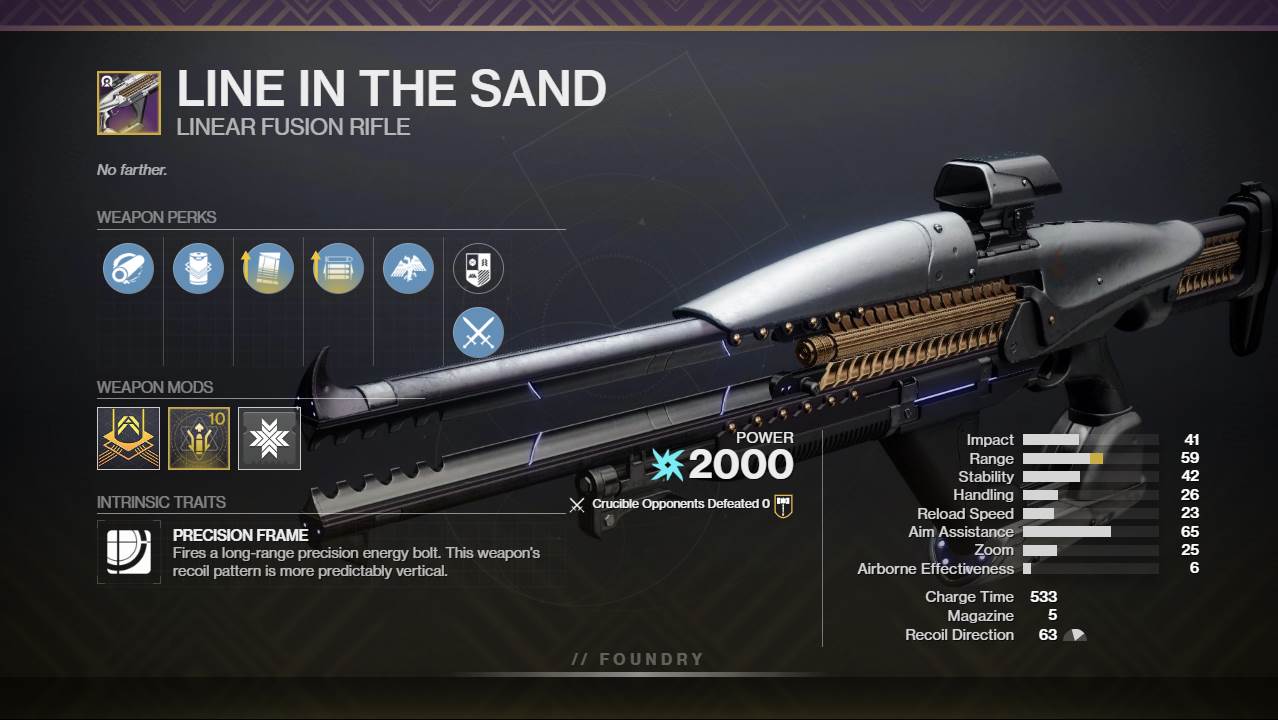 Destiny 2 Line in the Sand PvP God Roll