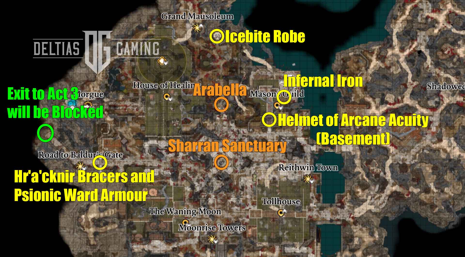Baldur's Gate 3 Posizione della città di Reithwin Santuario di Arabella Sharran Armatura del reparto psionico