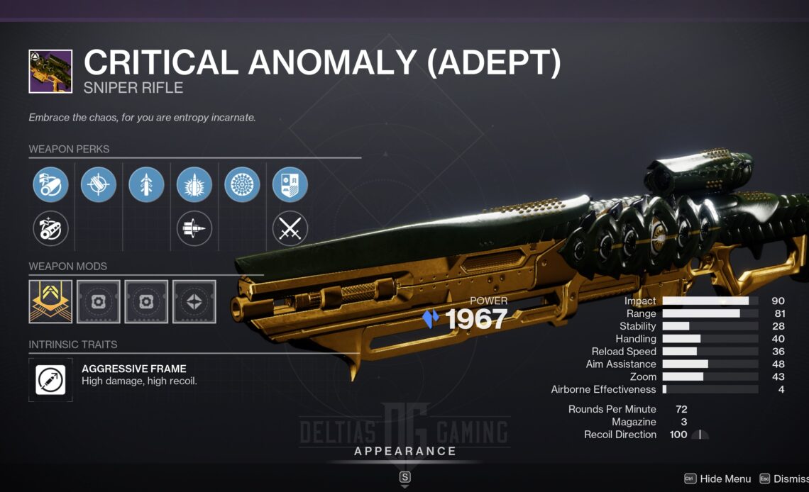 Critical Anomaly Stasis Sniper Rifle