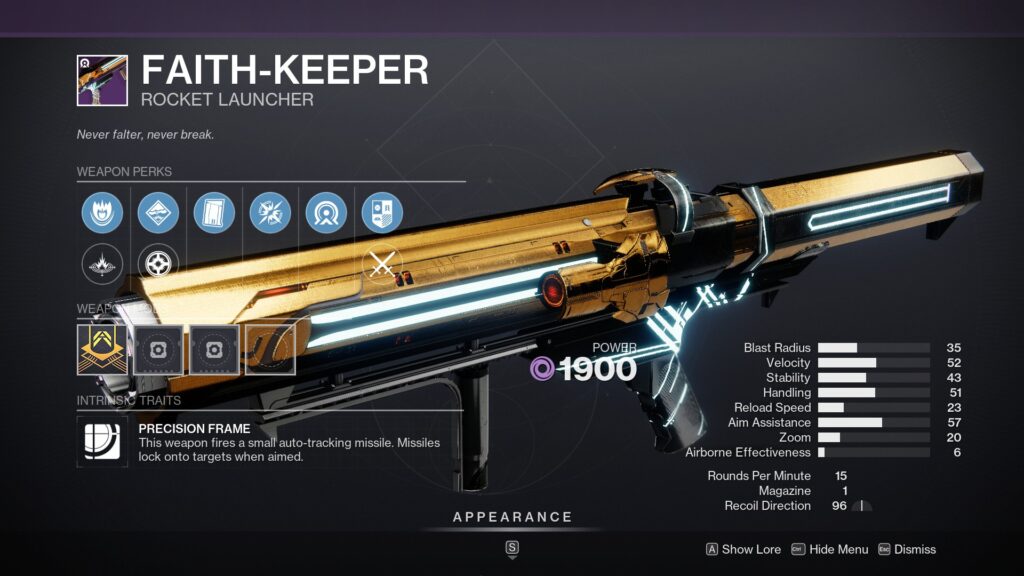 Destiny 2 Faith-Keeper Rocket Launcher