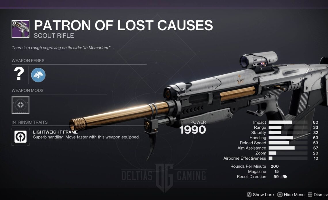 Destiny 2 Patron of Lost Causes God Roll and How to Get