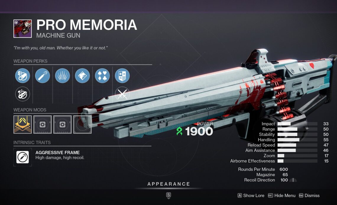 Destiny 2 Pro Memoria Machine Gun