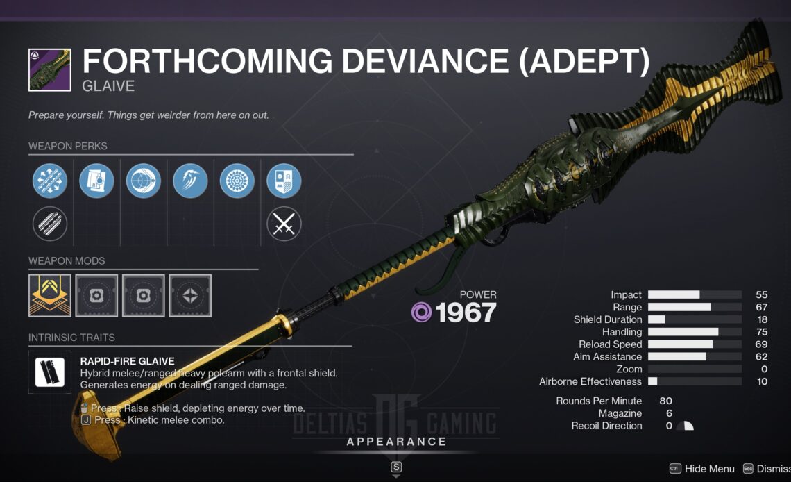 Destiny 2 Forthcoming Deviance Void Glaive