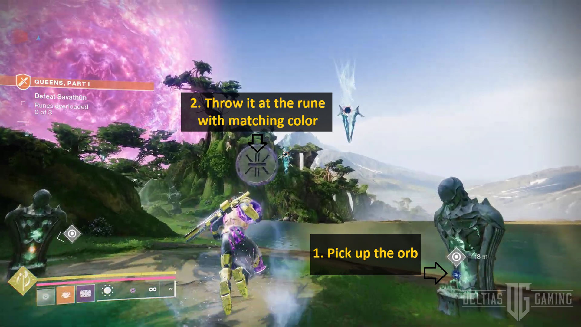 Destiny 2 - Destined Hereos Quest - Raccogli la sfera e lanciala contro la runa del colore corrispondente - puzzle 5