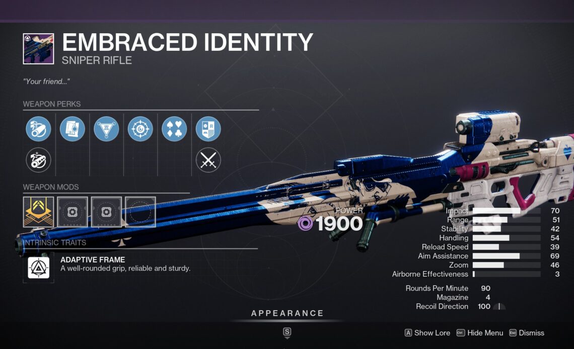 Destiny 2 Embraced Identity Sniper Rifle