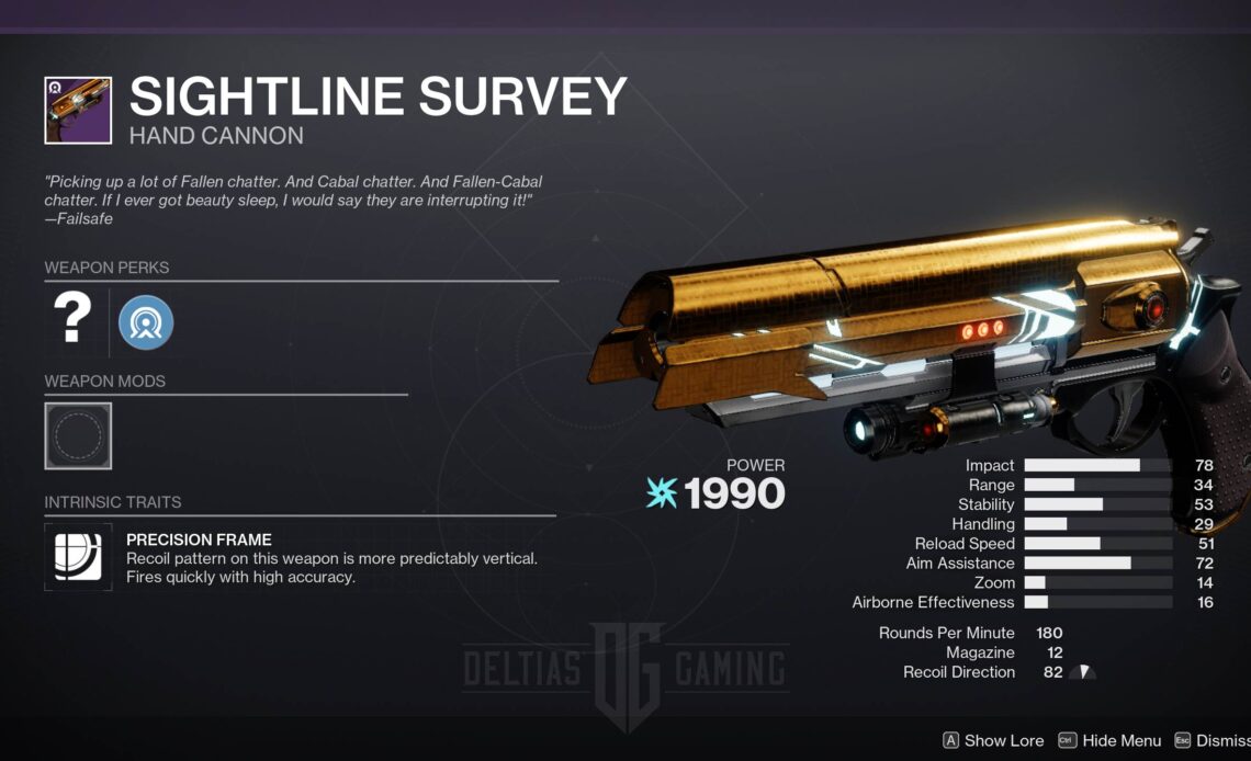 Destiny 2 Sightline Survey God Roll and How to Get