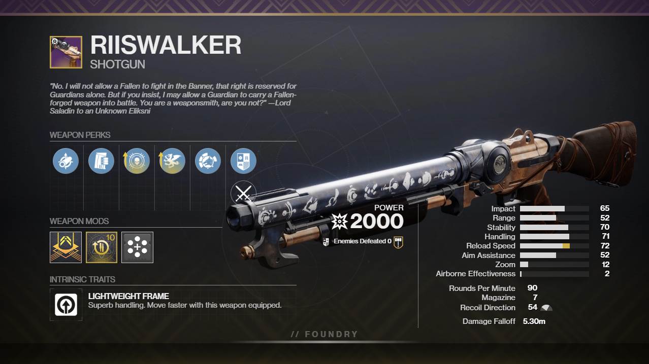 Destiny 2 Riiswalker PvE Dio Roll