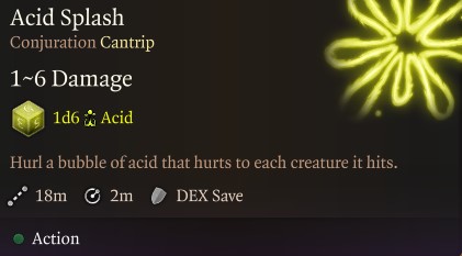 Trucchetto di Baldur's Gate 3 Acid Splash