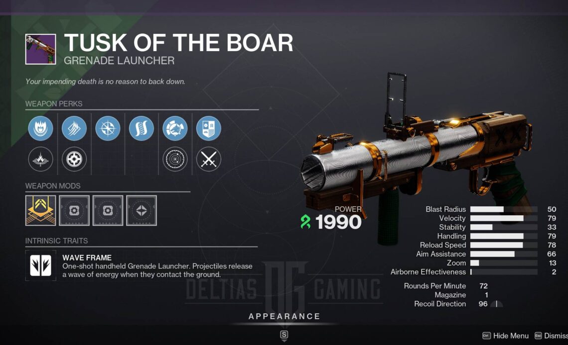 Destiny 2 Tusk of the Boar God Roll and How to Get