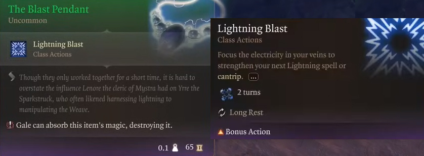 BG3 Il pendente Blast e l'azione di classe unica Lightning Blast