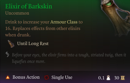 BG3 Elisir di Barkskin tooltip completo