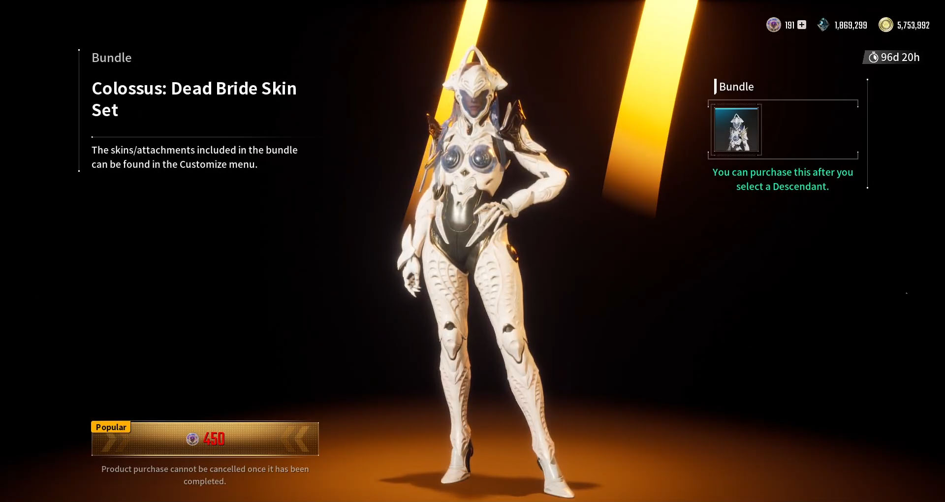 Il set di skin cosmetico The First Descendant Colossus Dead Bride