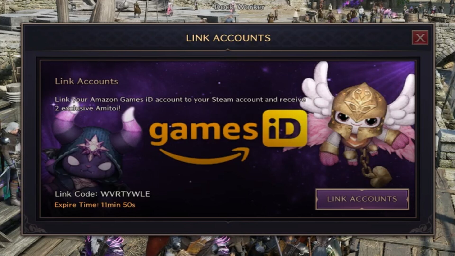 Collegamento dell'Amazon Games ID a Steam dall'opzione di gioco in Throne and Liberty.