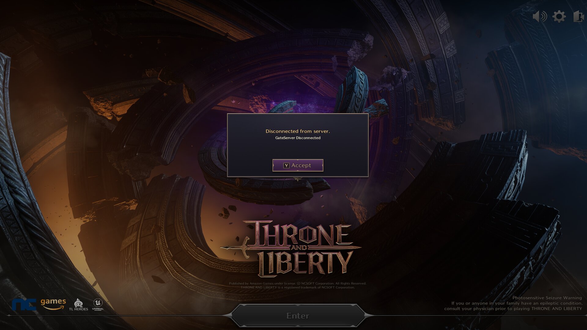 Errore GateServer in Throne and Liberty.