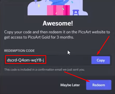 Picsart Gold Nitro Code