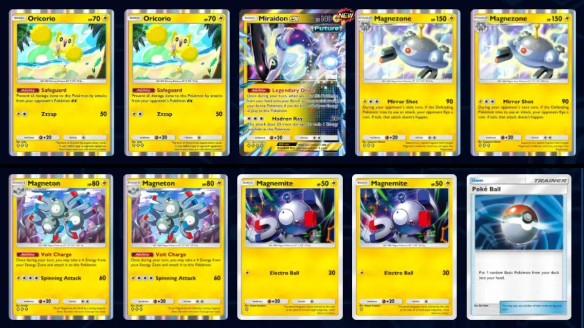 Miraidon EX deck completo, mostra la disposizione delle carte nel gioco
