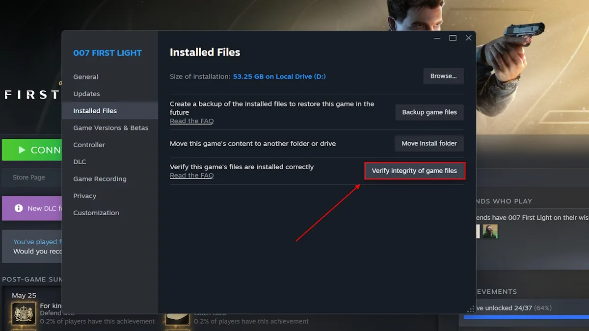 Verifica dell'integrità dei file di 007 First Light in Steam