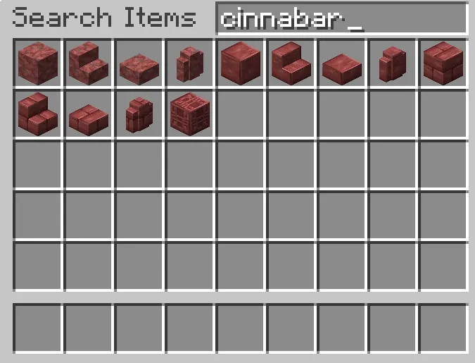 Set di blocchi di Cinabro: scale, lastre, mattoni