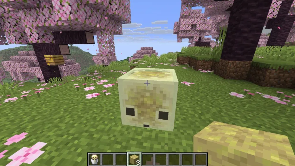 Sulfur Cube che rimbalza dopo aver ricevuto un blocco di zolfo