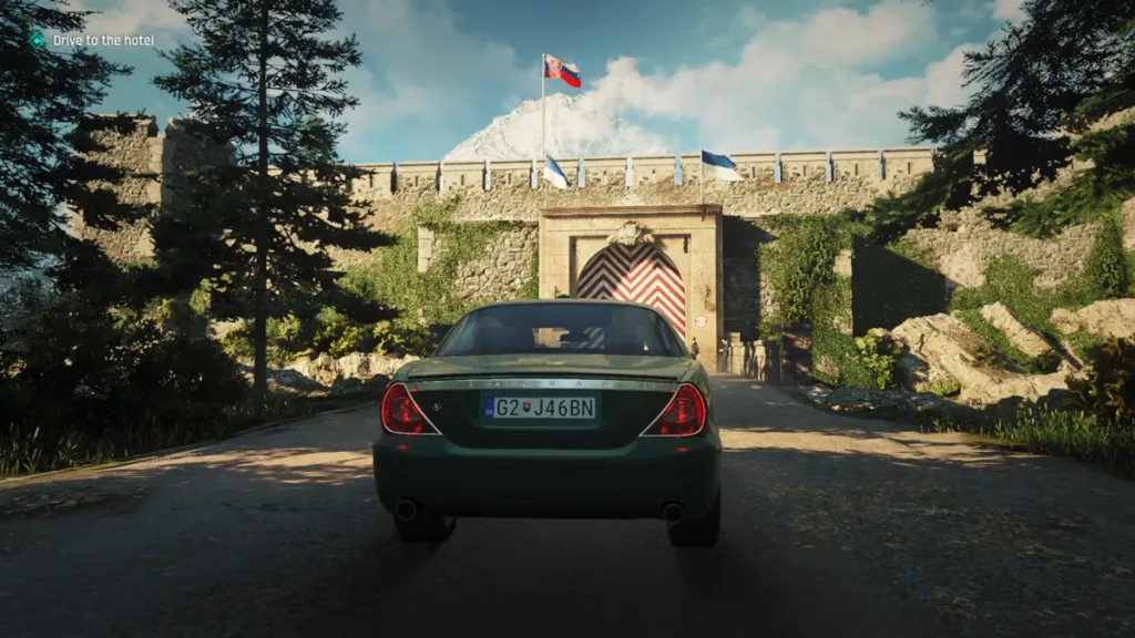 Guida verso l'hotel e parcheggio nella missione All the Time in the World di 007 First Light