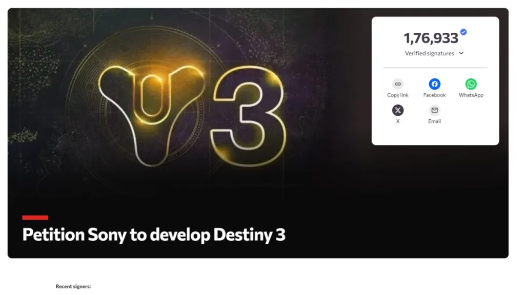 Petizione Change.org per Destiny 3