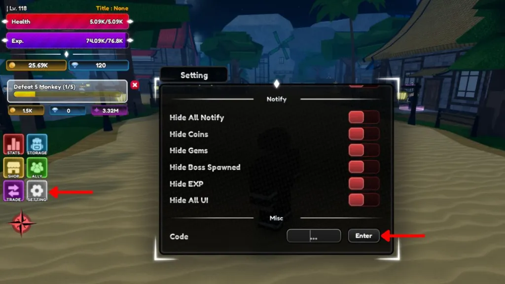 Schermata di riscatto dei codici Lineage Piece su Roblox