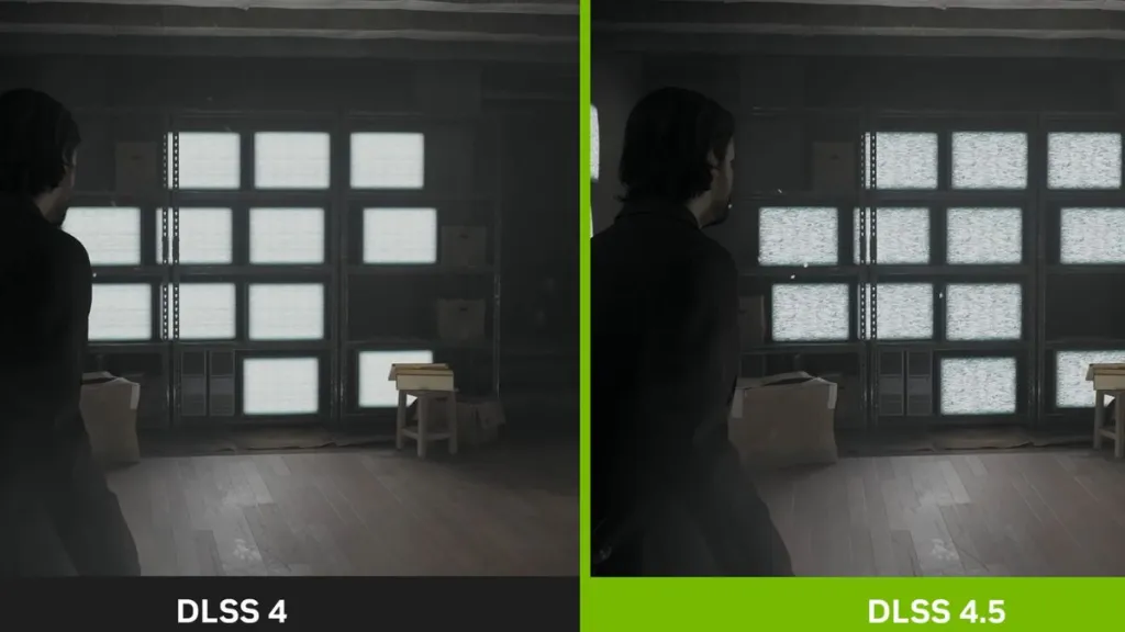 Demo di DLSS 4.5 su Alan Wake 2, evidenziando la riduzione del ghosting