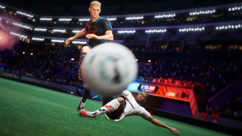 Screenshot di GOALS che mostra il campo da calcio e il personaggio KSI
