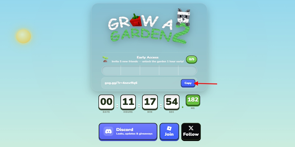 Link da condividere per Early Access a Grow a Garden 2