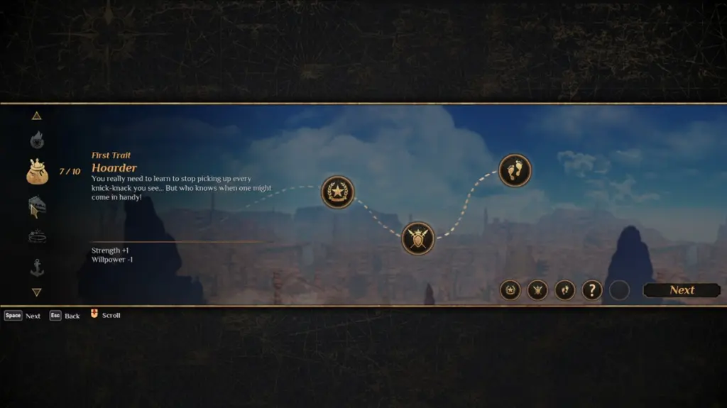 Tratti caratteriali con effetti passivi in Outward 2