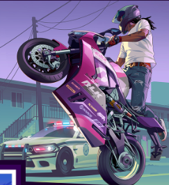 Motocicletta con wheelie nella copertina di GTA 6