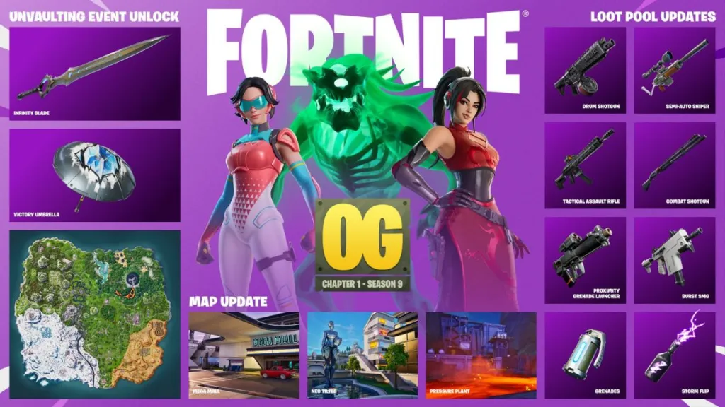 Fortnite OG Season 9 debutta con l'aggiornamento 41.10
