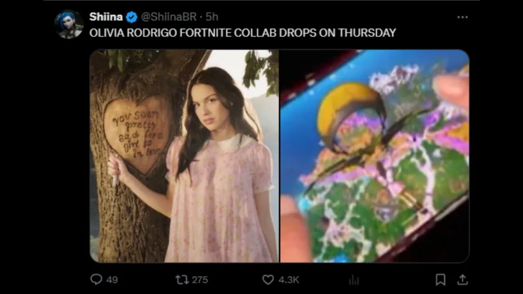 Skin di Olivia Rodrigo nell'aggiornamento Fortnite 41.10