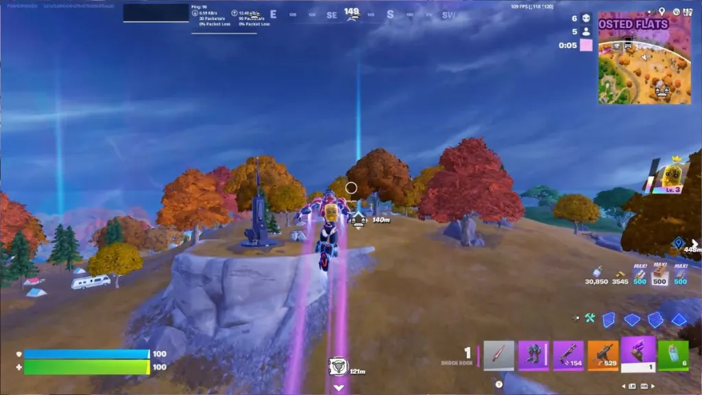 Esempio di salto multiplo con le Shock Rocks in Fortnite