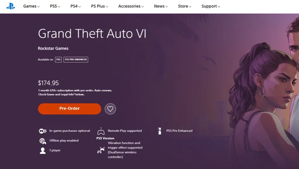 Pre‑order di GTA 6 su PlayStation Store (Nuova Zelanda)
